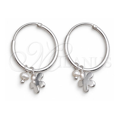 Sterling Silver Small Hoop, Flower Design, with Ivory Pearl, Polished, Silver Finish, 02.402.0051.15