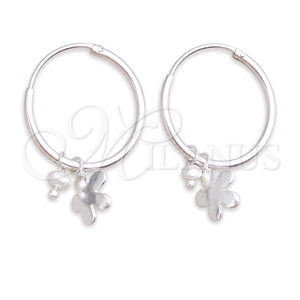 Sterling Silver Small Hoop, Flower Design, with Ivory Pearl, Polished, Silver Finish, 02.402.0051.15