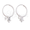 Sterling Silver Small Hoop, Flower Design, with Ivory Pearl, Polished, Silver Finish, 02.402.0051.15