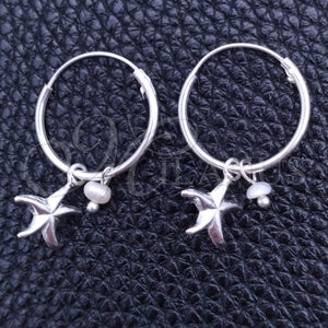 Sterling Silver Hoop Earrings — Small Hoop Flower Design with Ivory Pearl Polished — main product view — SKU 149490 | Plata 925 aretes de aro — Small Hoop flor diseño with Ivory Pearl pulido — SKU 149490
