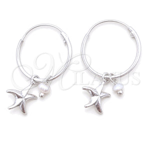 Sterling Silver Small Hoop, Flower Design, with Ivory Pearl, Polished, Silver Finish, 02.402.0052.15