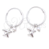 Sterling Silver Small Hoop, Flower Design, with Ivory Pearl, Polished, Silver Finish, 02.402.0052.15