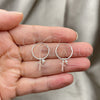 Sterling Silver Small Hoop, Cross Design, with Ivory Pearl, Polished, Silver Finish, 02.402.0053.15