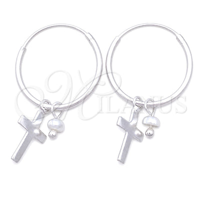 Sterling Silver Small Hoop, Cross Design, with Ivory Pearl, Polished, Silver Finish, 02.402.0053.15 for wholesale, main product view