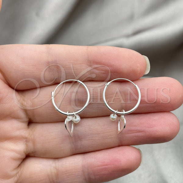 Sterling Silver Hoop Earrings — Small Hoop Heart Design with Ivory Pearl Polished — alternate product view — SKU 149492 | Plata 925 aretes de aro — Small Hoop corazón diseño with Ivory Pearl pulido — SKU 149492
