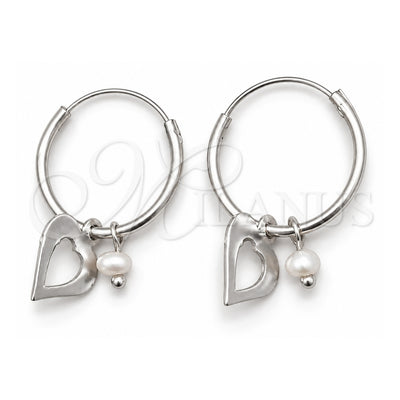 Sterling Silver Small Hoop, Heart Design, with Ivory Pearl, Polished, Silver Finish, 02.402.0054.15