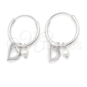 Sterling Silver Small Hoop, Heart Design, with Ivory Pearl, Polished, Silver Finish, 02.402.0054.15