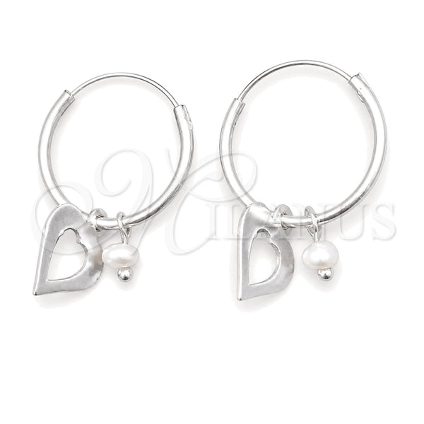 Sterling Silver Small Hoop, Heart Design, with Ivory Pearl, Polished, Silver Finish, 02.402.0054.15