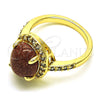 Oro Laminado Multi Stone Ring, Gold Filled Style with Brown Goldstone Venturina and White Micro Pave, Polished, Golden Finish, 01.284.0071.07 (Size 7)