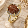 Oro Laminado Multi Stone Ring, Gold Filled Style with Brown Goldstone Venturina and White Micro Pave, Polished, Golden Finish, 01.284.0071.08 (Size 8)