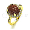 Oro Laminado Multi Stone Ring, Gold Filled Style with Brown Goldstone Venturina and White Micro Pave, Polished, Golden Finish, 01.284.0071.08 (Size 8)