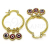 Oro Laminado Small Hoop, Gold Filled Style Evil Eye Design, Red Resin Finish, Golden Finish, 02.63.2749.25