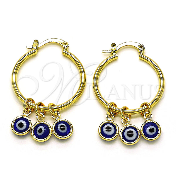 Gold Filled Hoop Earrings — Small Hoop Evil Eye Design Blue Resin 02.63. — main product view — SKU 149514 | Oro Laminado aretes de aro — Small Hoop Evil Eye diseño Blue Resin 02.63. — SKU 149514