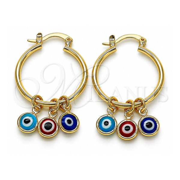 Oro Laminado Small Hoop, Gold Filled Style Evil Eye Design, Multicolor Resin Finish, Golden Finish, 02.63.2749.2.25