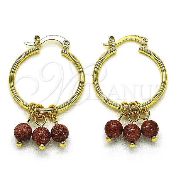 Gold Filled Hoop Earrings — Small Hoop with Brown Goldstone Venturina Polished 02.63. — main product view — SKU 149517 | Oro Laminado aretes de aro — Small Hoop with Brown Goldstone Venturina pulido 02.63. — SKU 149517