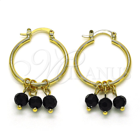 Oro Laminado Small Hoop, Gold Filled Style with Black Crystal, Polished, Golden Finish, 02.63.2752.25