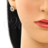 Oro Laminado Stud Earring, Gold Filled Style Baguette Design, with White Cubic Zirconia, Polished, Golden Finish, 02.210.0746