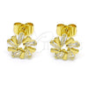 Oro Laminado Stud Earring, Gold Filled Style Baguette Design, with White Cubic Zirconia, Polished, Golden Finish, 02.210.0746
