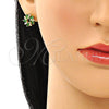 Oro Laminado Stud Earring, Gold Filled Style Baguette Design, with Green Cubic Zirconia, Polished, Golden Finish, 02.210.0746.1