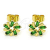 Oro Laminado Stud Earring, Gold Filled Style Baguette Design, with Green Cubic Zirconia, Polished, Golden Finish, 02.210.0746.1