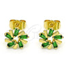 Oro Laminado Stud Earring, Gold Filled Style Baguette Design, with Green Cubic Zirconia, Polished, Golden Finish, 02.210.0746.1