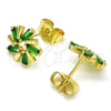 Oro Laminado Stud Earring, Gold Filled Style Baguette Design, with Green Cubic Zirconia, Polished, Golden Finish, 02.210.0746.1