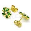 Oro Laminado Stud Earring, Gold Filled Style Baguette Design, with Green Cubic Zirconia, Polished, Golden Finish, 02.210.0746.1