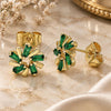 Oro Laminado Stud Earring, Gold Filled Style Baguette Design, with Green Cubic Zirconia, Polished, Golden Finish, 02.210.0746.1