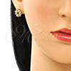 Oro Laminado Stud Earring, Gold Filled Style Baguette Design, with Pink Cubic Zirconia, Polished, Golden Finish, 02.210.0746.2
