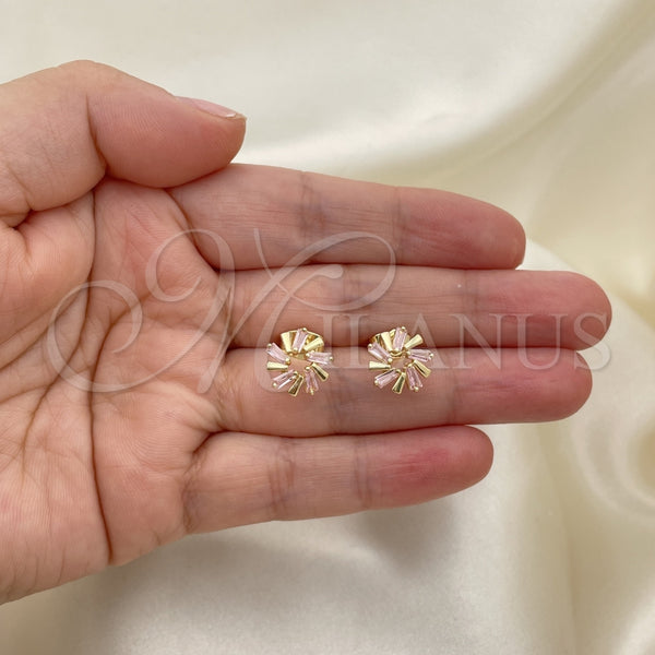 Gold Filled Ring — Stud Earring Baguette Design with Pink Cubic Zirconia — alternate product view — SKU 149524 | Oro Laminado anillo — Stud Earring Baguette diseño with Pink Cubic Zirconia — SKU 149524