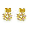Oro Laminado Stud Earring, Gold Filled Style Baguette Design, with Pink Cubic Zirconia, Polished, Golden Finish, 02.210.0746.2