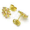 Oro Laminado Stud Earring, Gold Filled Style Baguette Design, with Pink Cubic Zirconia, Polished, Golden Finish, 02.210.0746.2