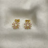 Oro Laminado Stud Earring, Gold Filled Style Baguette Design, with Pink Cubic Zirconia, Polished, Golden Finish, 02.210.0746.2
