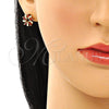 Oro Laminado Stud Earring, Gold Filled Style Baguette Design, with Garnet Cubic Zirconia, Polished, Golden Finish, 02.210.0746.3