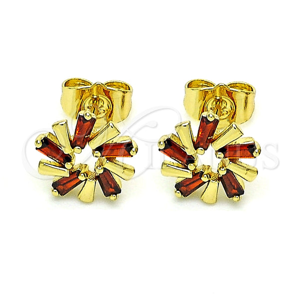 Gold Filled Ring — Stud Earring Baguette Design with Garnet Cubic Zirconia — alternate product view — SKU 149525 | Oro Laminado anillo — Stud Earring Baguette diseño with Garnet Cubic Zirconia — SKU 149525
