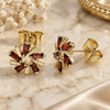 Oro Laminado Stud Earring, Gold Filled Style Baguette Design, with Garnet Cubic Zirconia, Polished, Golden Finish, 02.210.0746.3