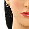 Oro Laminado Stud Earring, Gold Filled Style Baguette Design, with Black Cubic Zirconia, Polished, Golden Finish, 02.210.0746.4