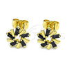 Oro Laminado Stud Earring, Gold Filled Style Baguette Design, with Black Cubic Zirconia, Polished, Golden Finish, 02.210.0746.4