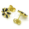 Oro Laminado Stud Earring, Gold Filled Style Baguette Design, with Black Cubic Zirconia, Polished, Golden Finish, 02.210.0746.4