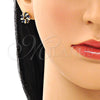 Oro Laminado Stud Earring, Gold Filled Style Baguette Design, with Sapphire Blue Cubic Zirconia, Polished, Golden Finish, 02.210.0746.5
