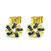 Oro Laminado Stud Earring, Gold Filled Style Baguette Design, with Sapphire Blue Cubic Zirconia, Polished, Golden Finish, 02.210.0746.5