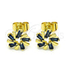 Oro Laminado Stud Earring, Gold Filled Style Baguette Design, with Sapphire Blue Cubic Zirconia, Polished, Golden Finish, 02.210.0746.5