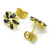 Oro Laminado Stud Earring, Gold Filled Style Baguette Design, with Sapphire Blue Cubic Zirconia, Polished, Golden Finish, 02.210.0746.5
