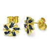 Oro Laminado Stud Earring, Gold Filled Style Baguette Design, with Sapphire Blue Cubic Zirconia, Polished, Golden Finish, 02.210.0746.5