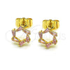 Oro Laminado Stud Earring, Gold Filled Style Baguette Design, with Pink Cubic Zirconia, Polished, Golden Finish, 02.210.0747.1