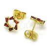 Oro Laminado Stud Earring, Gold Filled Style Baguette Design, with Garnet Cubic Zirconia, Polished, Golden Finish, 02.210.0747.2