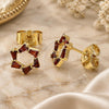 Oro Laminado Stud Earring, Gold Filled Style Baguette Design, with Garnet Cubic Zirconia, Polished, Golden Finish, 02.210.0747.2