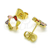 Oro Laminado Stud Earring, Gold Filled Style Baguette Design, with Multicolor Cubic Zirconia, Polished, Golden Finish, 02.210.0747.5