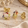 Oro Laminado Stud Earring, Gold Filled Style Baguette Design, with Multicolor Cubic Zirconia, Polished, Golden Finish, 02.210.0747.5