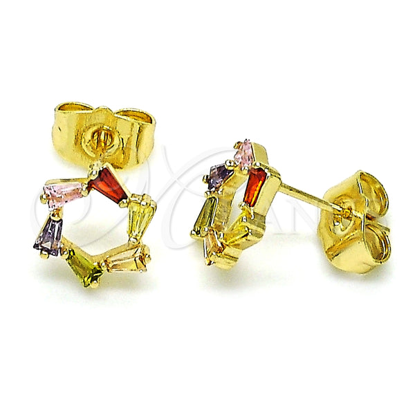Gold Filled Ring — Stud Earring Baguette Design with Multicolor Cubic Zirconia — main product view — SKU 149534 | Oro Laminado anillo — Stud Earring Baguette diseño with Multicolor Cubic Zirconia — SKU 149534